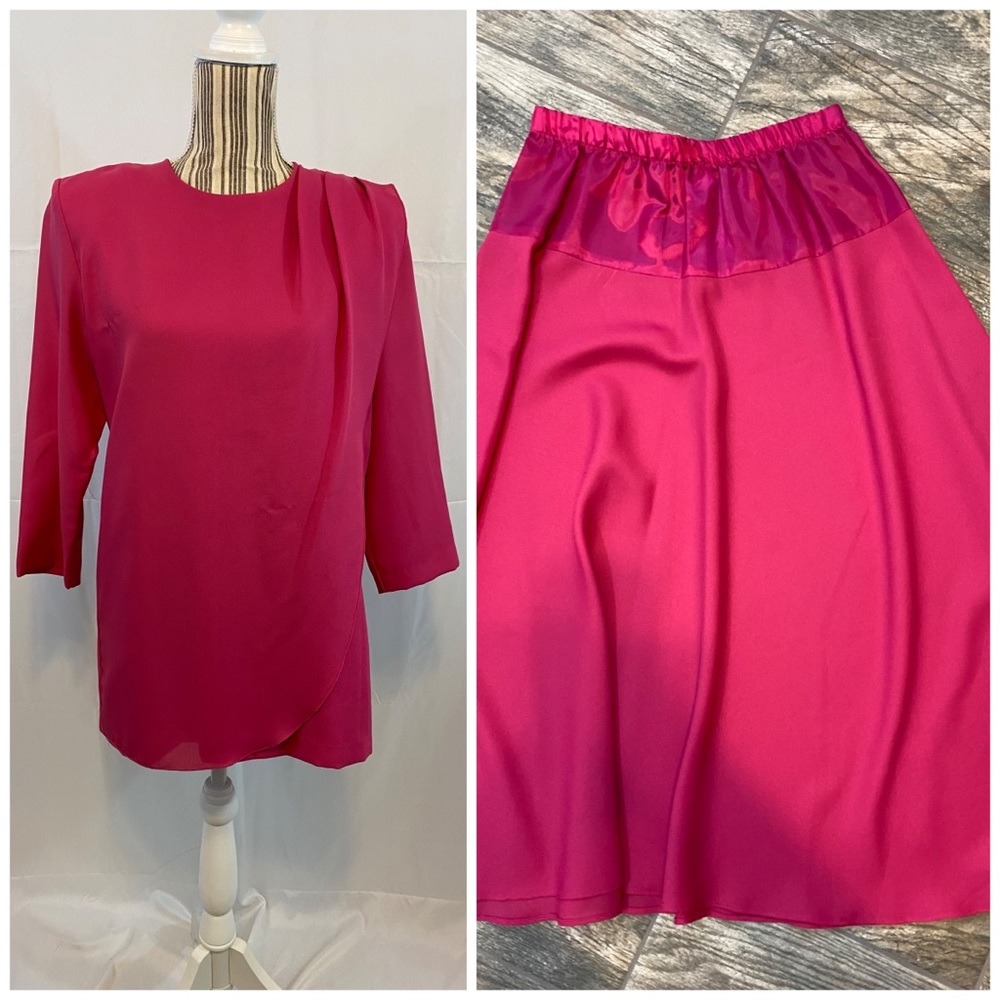 Vintage pink 2 piece skirt & blouse set